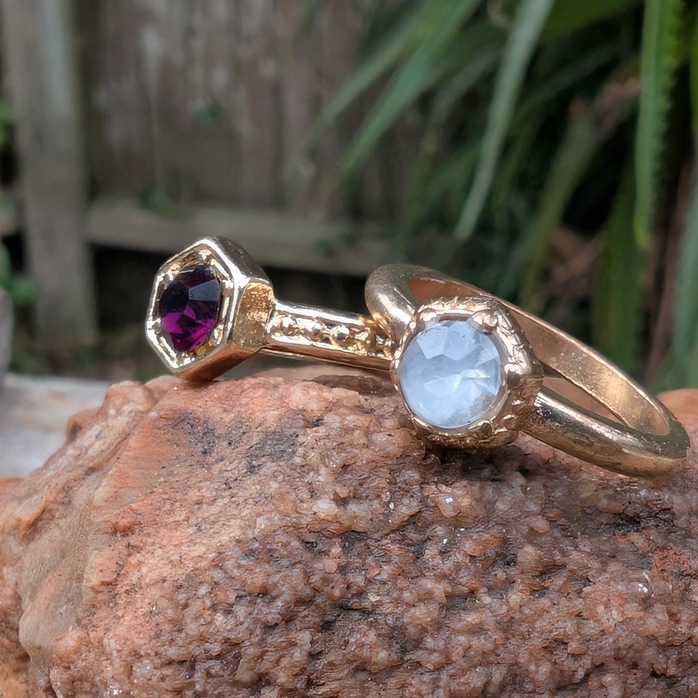 2 Elegant Gold and Purple Women's Ring Lot Set
